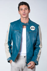 Men's 24H Le Mans Max ocean blue leather jacket
